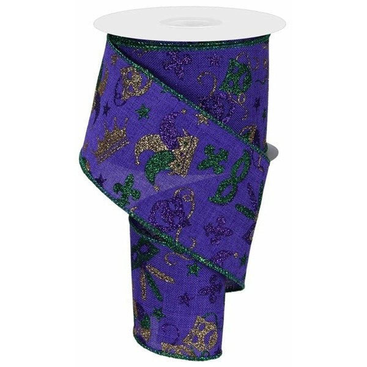 Shop For 2.5" Mardi Gras Pattern Ribbon: Purple (10 Yards) at Michelle's aDOORable Creations