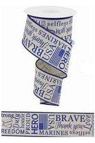 2.5" Marines Ribbon: Light Natural & Blue (10 Yards) - Michelle's aDOORable Creations - Wired Edge Ribbon