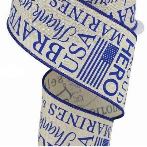 Shop For 2.5" Marines Ribbon: Light Natural & Blue (10 Yards) at Michelle's aDOORable Creations