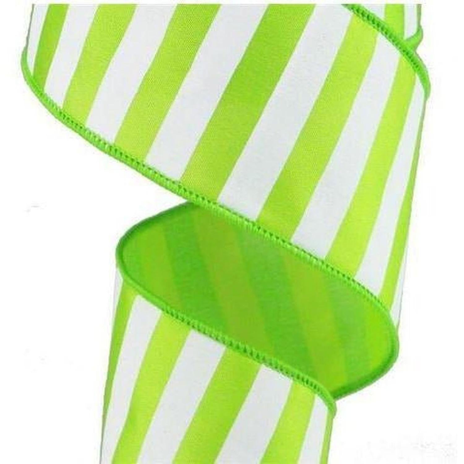 2.5" Medium Horizontal Stripe Ribbon: Lime Green & White (10 Yards)