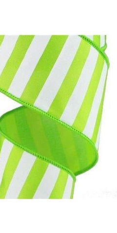 2.5" Medium Horizontal Stripe Ribbon: Lime Green & White (10 Yards) - Michelle's aDOORable Creations - Wired Edge Ribbon