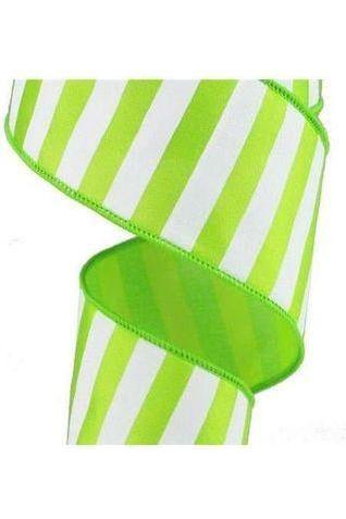 Shop For 2.5" Medium Horizontal Stripe Ribbon: Lime Green & White (10 Yards) at Michelle's aDOORable Creations