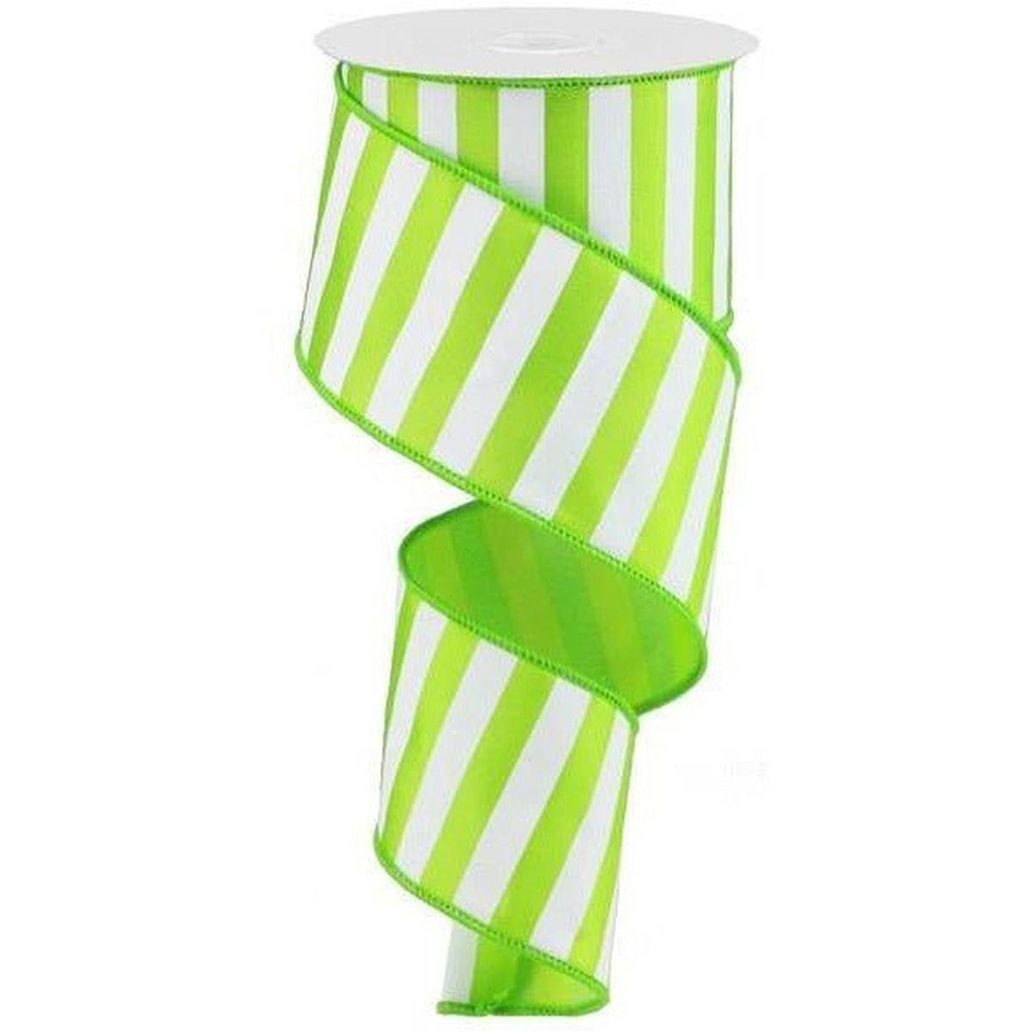 2.5" Medium Horizontal Stripe Ribbon: Lime Green & White (10 Yards)