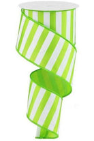 2.5" Medium Horizontal Stripe Ribbon: Lime Green & White (10 Yards) - Michelle's aDOORable Creations - Wired Edge Ribbon