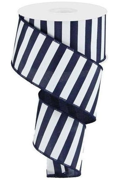 Shop For 2.5" Medium Horizontal Stripe Ribbon: Navy Blue & White (10 Yards) at Michelle's aDOORable Creations