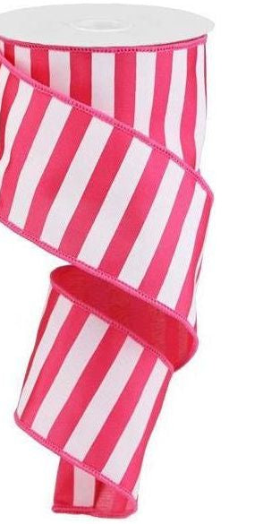 2.5" Medium Horizontal Stripe Ribbon: Pink & White (10 Yards) - Michelle's aDOORable Creations - Wired Edge Ribbon