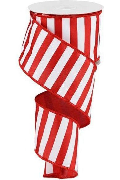 2.5" Medium Horizontal Stripe Ribbon: Red & White (10 Yards) - Michelle's aDOORable Creations - Wired Edge Ribbon