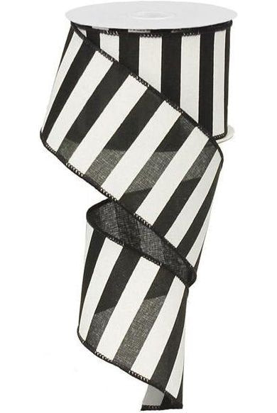 2.5" Medium Horizontal Striped Ribbon: Black/White (10 Yard) - Michelle's aDOORable Creations - Wired Edge Ribbon
