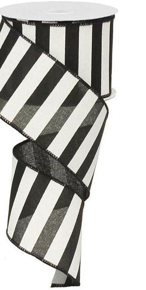 2.5" Medium Horizontal Striped Ribbon: Black/White (10 Yard) - Michelle's aDOORable Creations - Wired Edge Ribbon