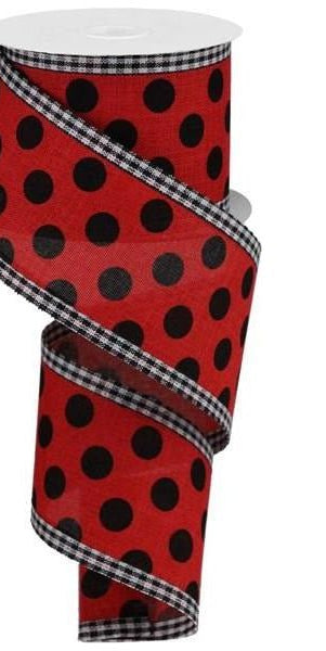 2.5" Medium Polka Dots Gingham Edge: Red & Black (10 Yards) - Michelle's aDOORable Creations - Wired Edge Ribbon
