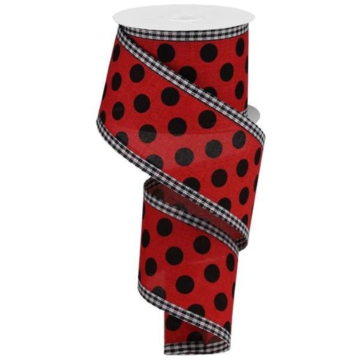 Shop For 2.5" Medium Polka Dots Gingham Edge: Red & Black (10 Yards) at Michelle's aDOORable Creations
