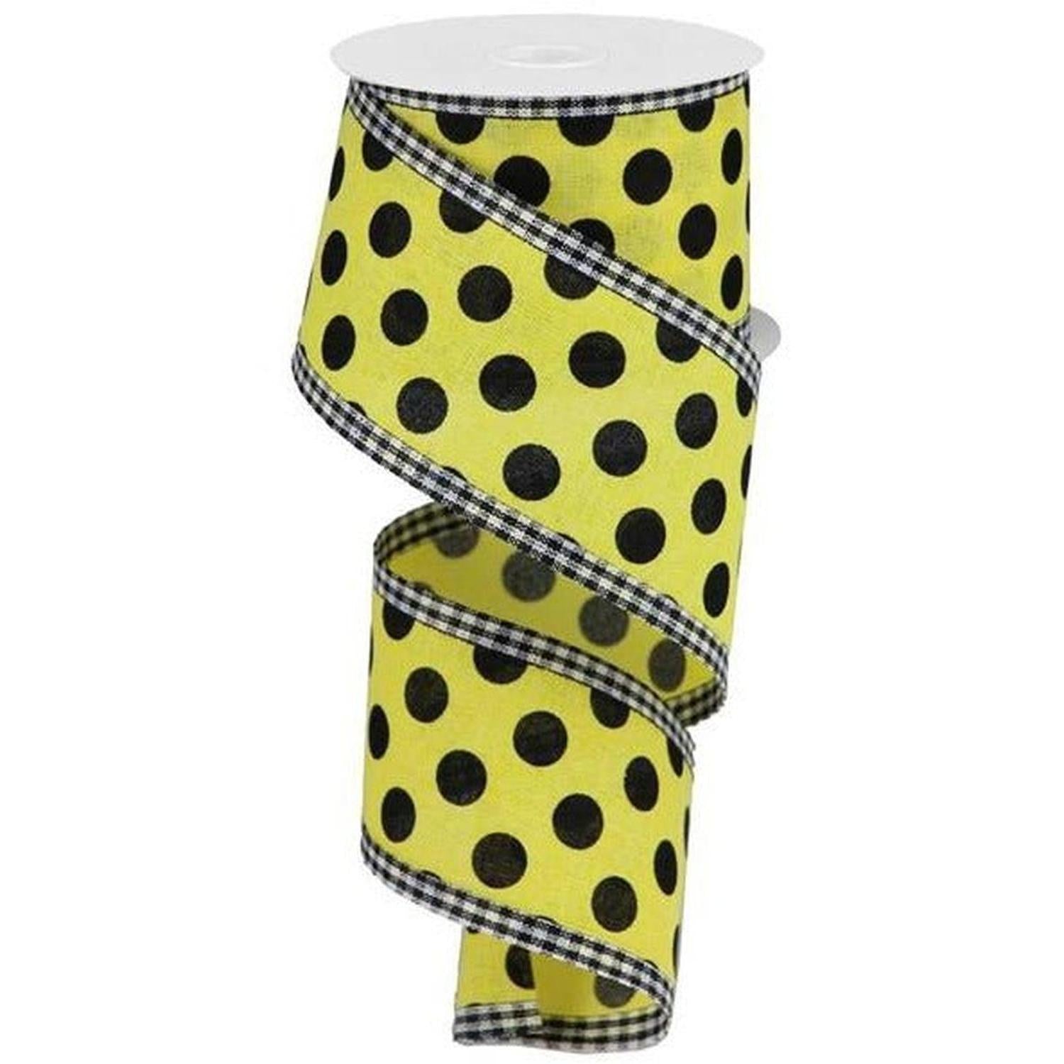 2.5" Medium Polka Dots Gingham Edge: Yellow & Black (10 Yards)