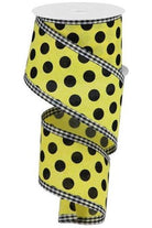 2.5" Medium Polka Dots Gingham Edge: Yellow & Black (10 Yards) - Michelle's aDOORable Creations - Wired Edge Ribbon