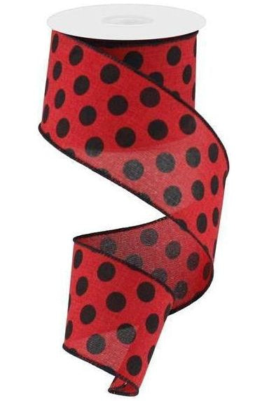 2.5" Medium Polka Dots: Red & Black (10 Yards) - Michelle's aDOORable Creations - Wired Edge Ribbon
