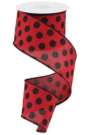2.5" Medium Polka Dots: Red & Black (10 Yards) - Michelle's aDOORable Creations - Wired Edge Ribbon