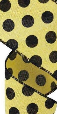 2.5" Medium Polka Dots: Yellow & Black (10 Yards) - Michelle's aDOORable Creations - Wired Edge Ribbon
