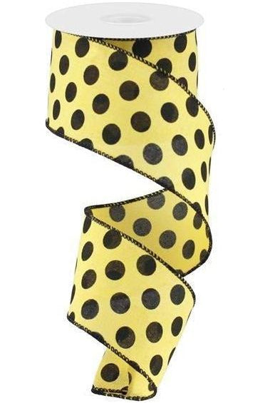 2.5" Medium Polka Dots: Yellow & Black (10 Yards) - Michelle's aDOORable Creations - Wired Edge Ribbon