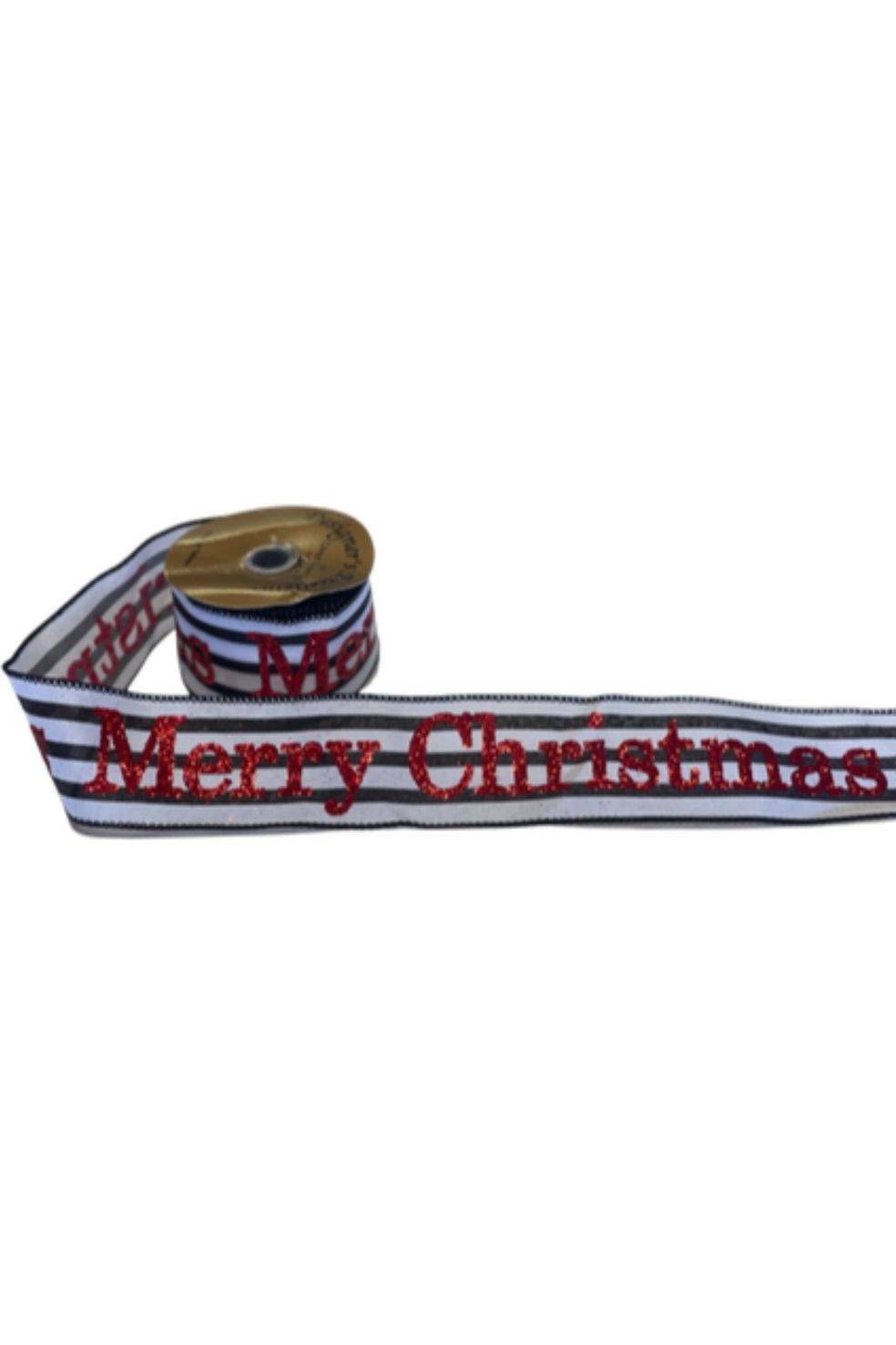 2.5" Merry Christmas Ribbon: Black/White - Michelle's aDOORable Creations - Wired Edge Ribbon