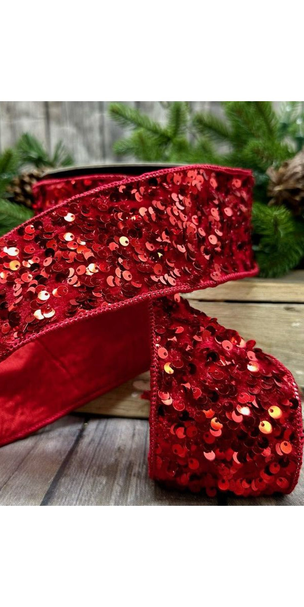 2.5" Metallic Sequin Ribbon: Red (10 Yards) - Michelle's aDOORable Creations - Wired Edge Ribbon