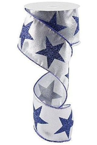 Shop For 2.5" Metallic Star Ribbon: Silver & Navy (10 Yards) RG0166426