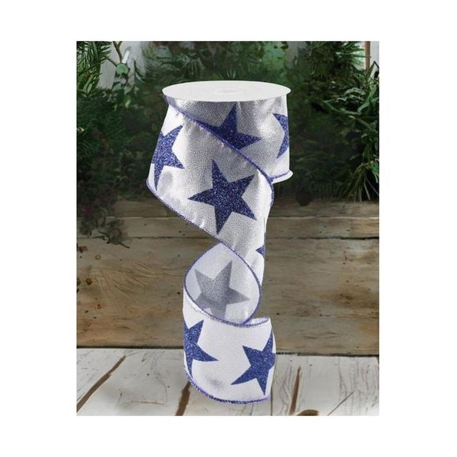 Shop For 2.5" Metallic Star Ribbon: Silver & Navy (10 Yards) at Michelle's aDOORable Creations
