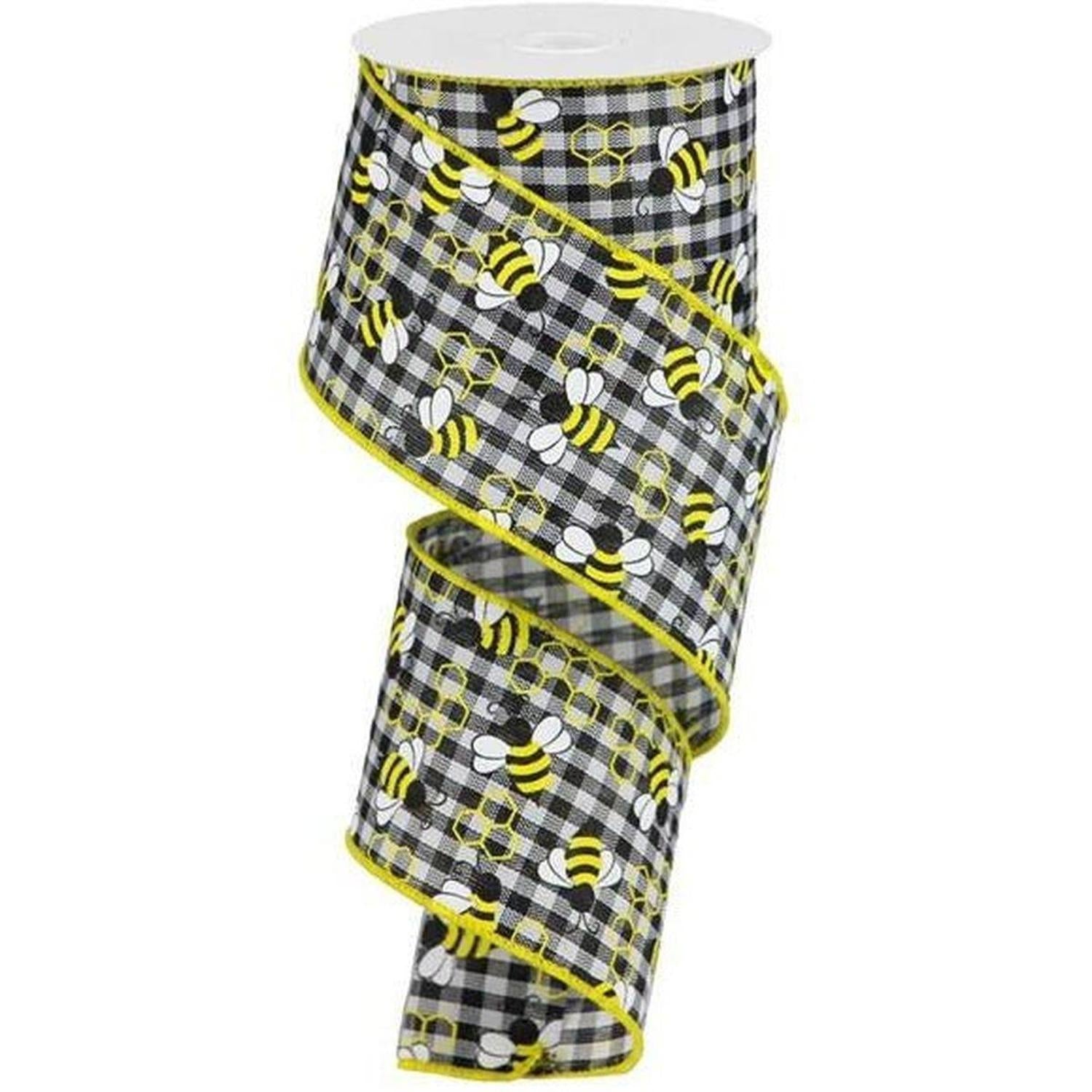 2.5" Mini Bumblebees on Royal Ribbon: Gingham Check (10 Yards)