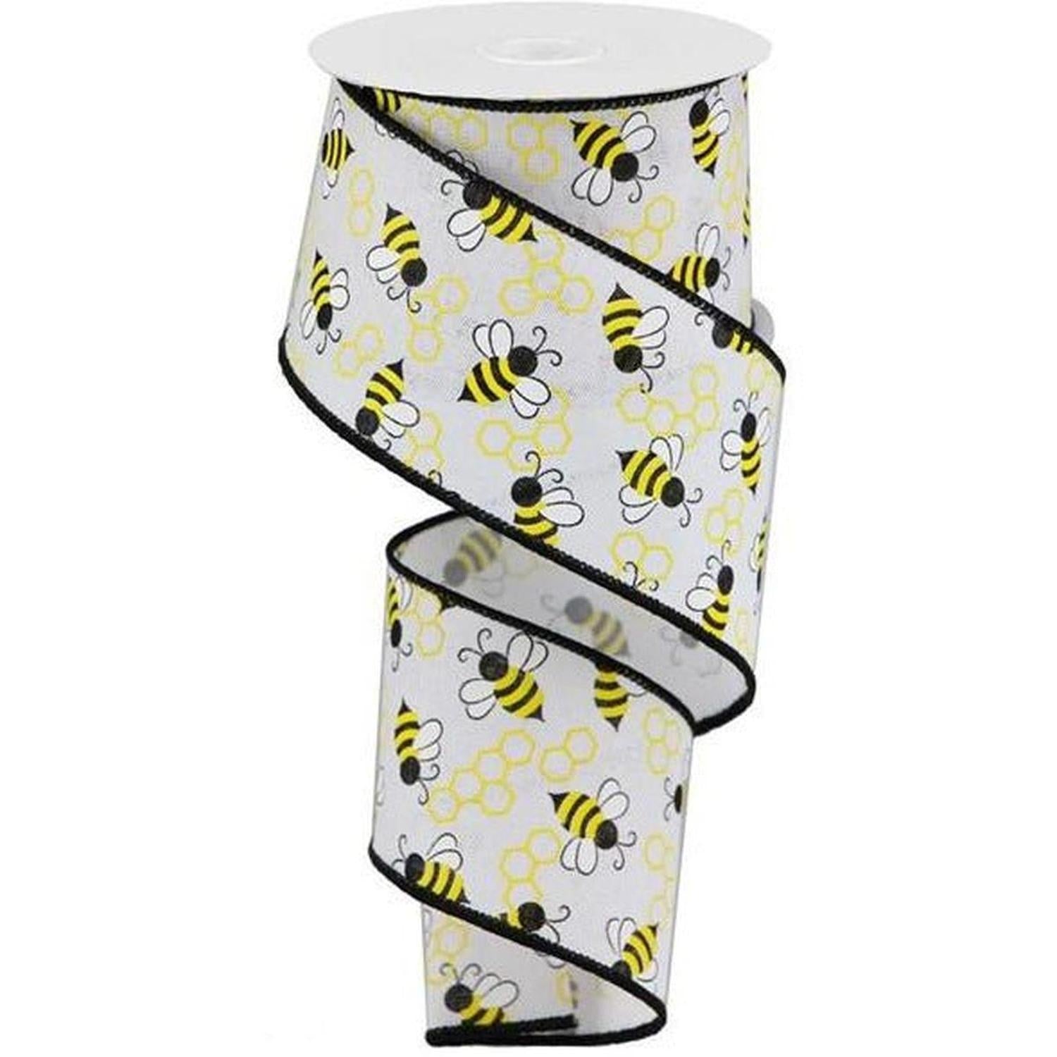 Shop For 2.5" Mini Bumblebees on Royal Ribbon: White (10 Yards) at Michelle's aDOORable Creations