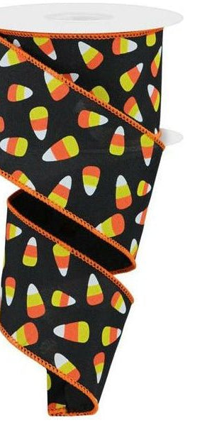 2.5" Mini Candy Corn Ribbon: Black (10 Yards) - Michelle's aDOORable Creations - Wired Edge Ribbon