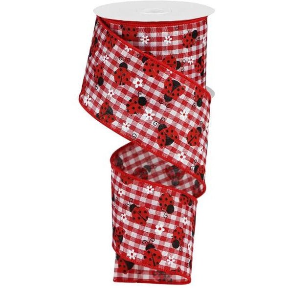 Shop For 2.5" Mini Ladybug on Royal Ribbon: Red Gingham (10 Yards) at Michelle's aDOORable Creations