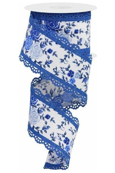 Shop For 2.5" Mini Roses and Lace Ribbon: Blue (10 Yards) at Michelle's aDOORable Creations