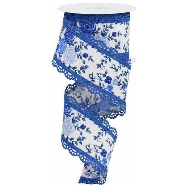 Shop For 2.5" Mini Roses and Lace Ribbon: Blue (10 Yards) at Michelle's aDOORable Creations