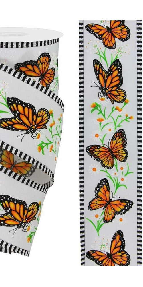 2.5" Monarch Stripe Edge Ribbon: White (10 Yards) - Michelle's aDOORable Creations - Wired Edge Ribbon