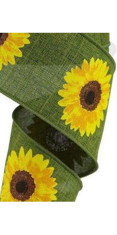 2.5" Moss Green Sunflower Ribbon - Michelle's aDOORable Creations - Wired Edge Ribbon