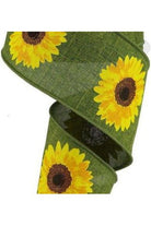 2.5" Moss Green Sunflower Ribbon - Michelle's aDOORable Creations - Wired Edge Ribbon