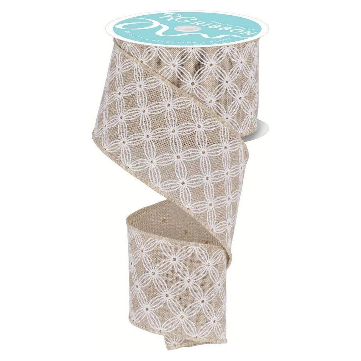 2.5" Multi Circles and Dots Ribbon: Natural (10 Yards)