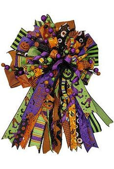 2.5" Multi Glitter Dots: Black, Purple and Orange (10 Yards) - Michelle's aDOORable Creations - Wired Edge Ribbon