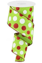 2.5" Multi Glitter Dots Ribbon: Lime Green, Red, White (10 Yards) - Michelle's aDOORable Creations - Wired Edge Ribbon