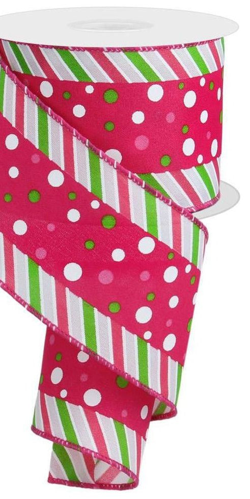 2.5" Multi Polka Dot Ribbon: Pink (10 Yards) - Michelle's aDOORable Creations - Wired Edge Ribbon