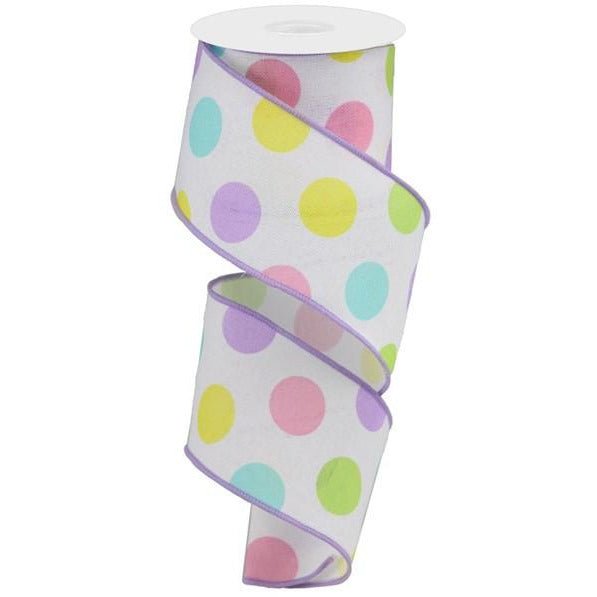 Shop For 2.5" Multi Polka Dots on Royal Ribbon: White/Lavender (10 Yards) at Michelle's aDOORable Creations