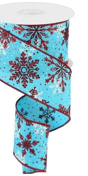2.5" Multi Snowflake Ribbon: Turquoise (10 Yards) - Michelle's aDOORable Creations - Wired Edge Ribbon