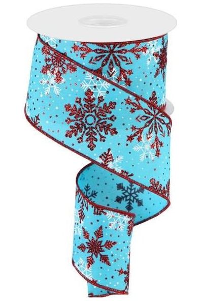 2.5" Multi Snowflake Ribbon: Turquoise (10 Yards) - Michelle's aDOORable Creations - Wired Edge Ribbon