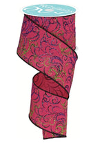 2.5" Multi Swirls Glitter Ribbon: Hot Pink/Lime/Black (10 Yard) - Michelle's aDOORable Creations - Wired Edge Ribbon