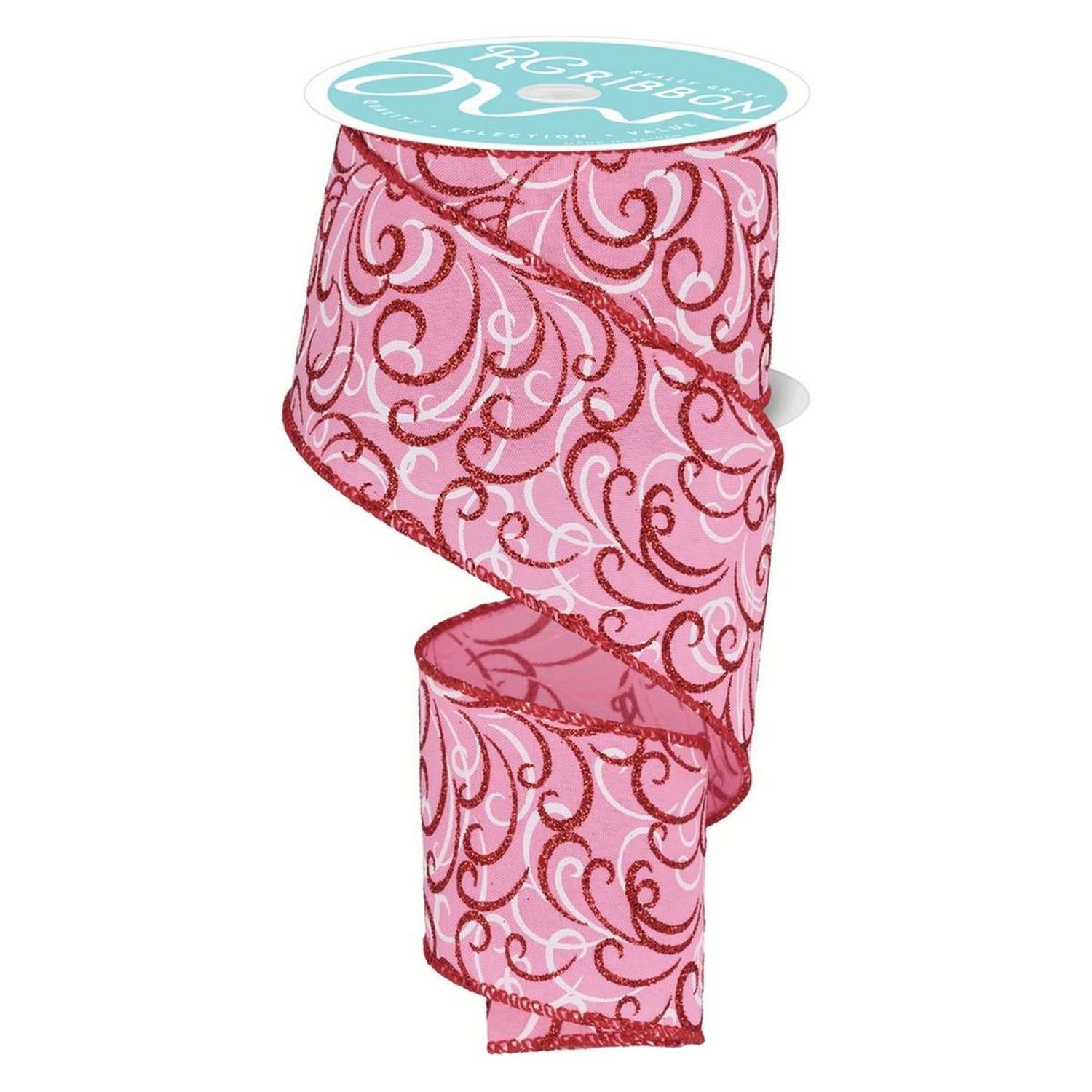 2.5" Multi Swirls Glitter Ribbon: Pink/Red (10 Yard)