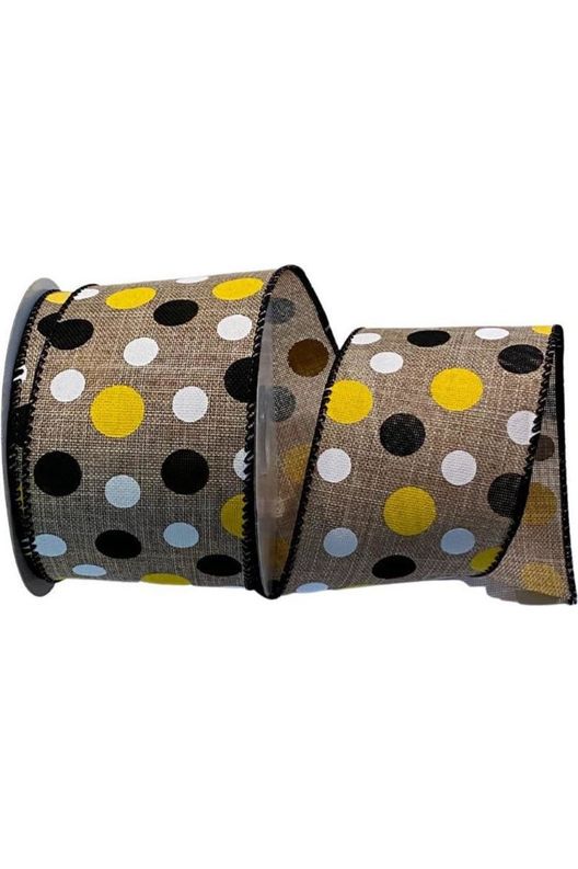 Shop For 2.5" Natural Canvas Ribbon: Black, Yellow, White Dots (10 Yards) at Michelle's aDOORable Creations