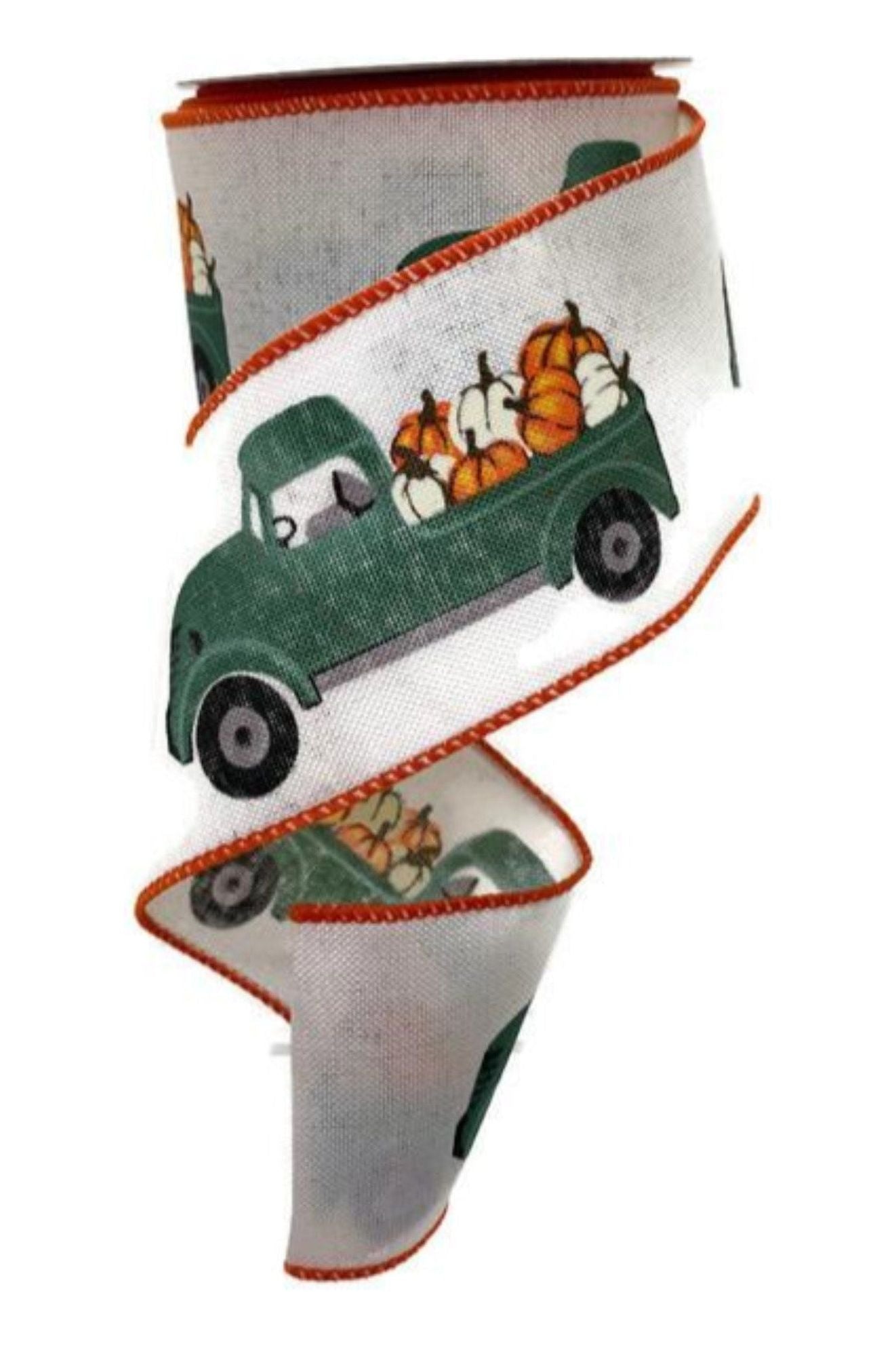 2.5" Natural Linen Pumpkin Truck Ribbon (10 Yards) - Michelle's aDOORable Creations - Wired Edge Ribbon