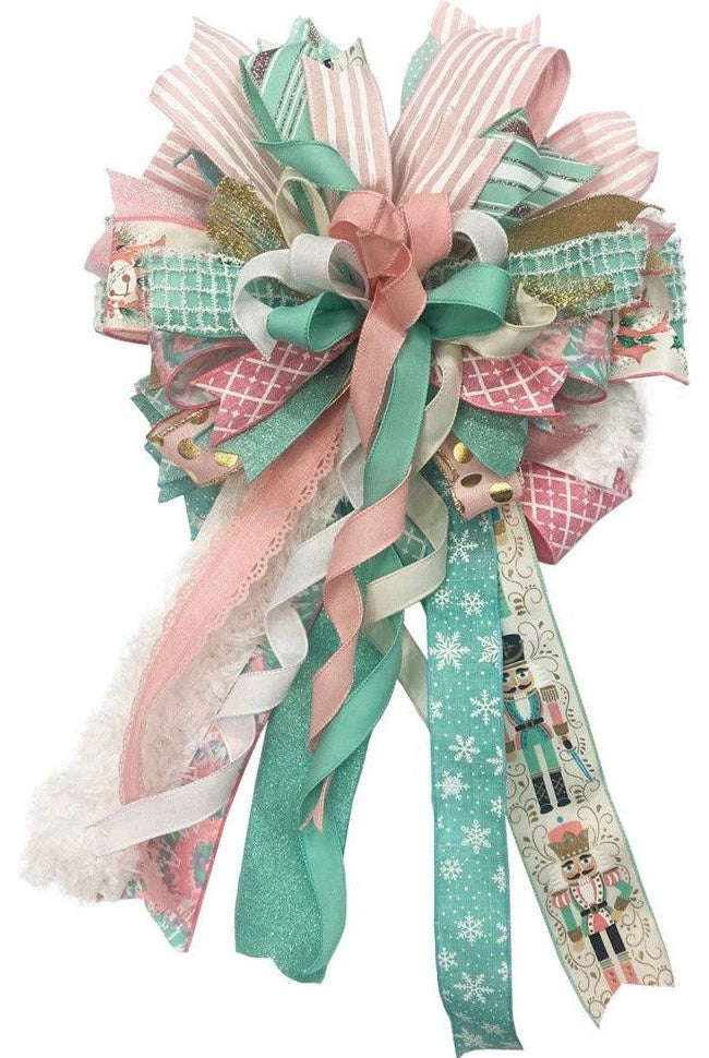 2.5" Nutcracker Ribbon: Ivory/Mint Green (10 Yards) - Michelle's aDOORable Creations - Wired Edge Ribbon