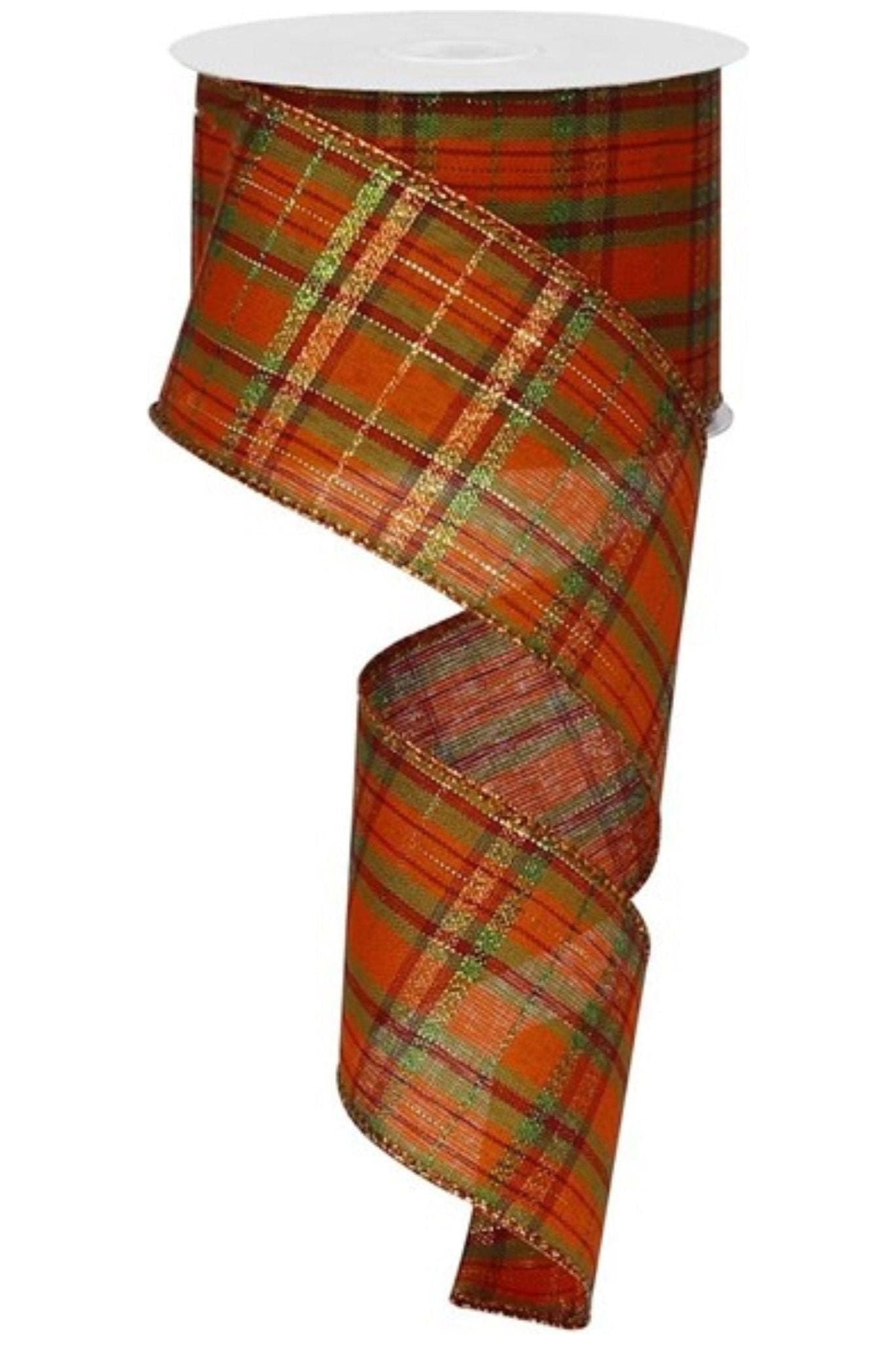 Shop For 2.5" Orange Metallic Plaid Ribbon: Moss, Burgundy, Orange, Lime (10 Yards) at Michelle's aDOORable Creations