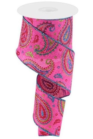 2.5" Paisley on Royal Ribbon: Pink (10 Yards) - Michelle's aDOORable Creations - Wired Edge Ribbon