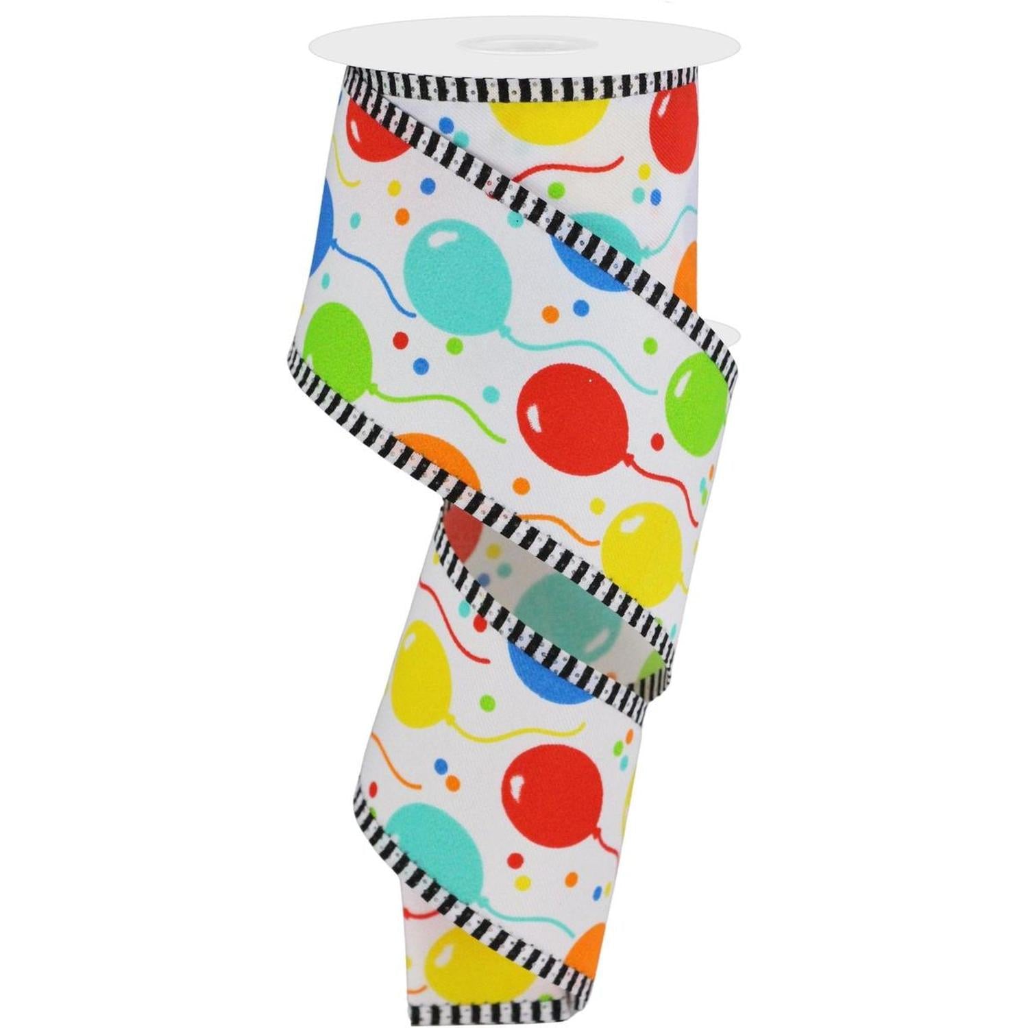 2.5" Party Balloons Stripe Edge Ribbon: Primary Colors