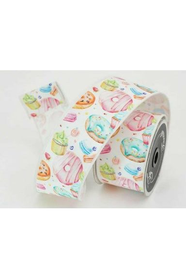 2.5" Pastel Pastries Ribbon: White - Michelle's aDOORable Creations - Wired Edge Ribbon
